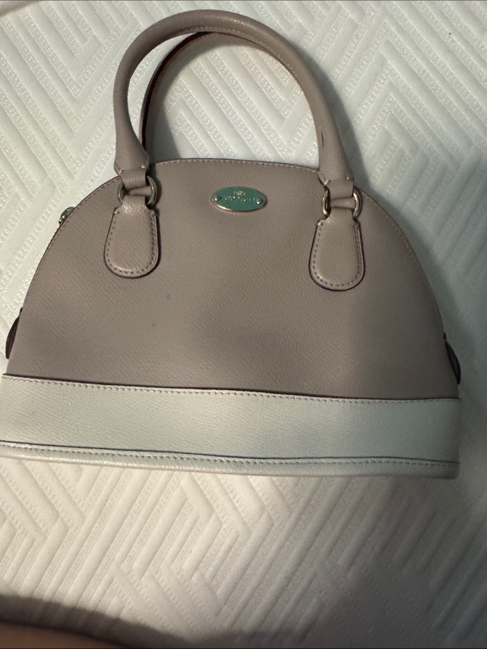 Coach Cora Domed Satchel Handbag - Taupe & Cream
Coach